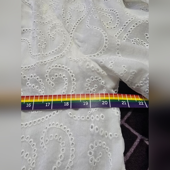 ALICE+OLIVIA Sherrie Gathered 3/4 Sleeves Mini Dress. Off White. Size L - Picture 11 of 16